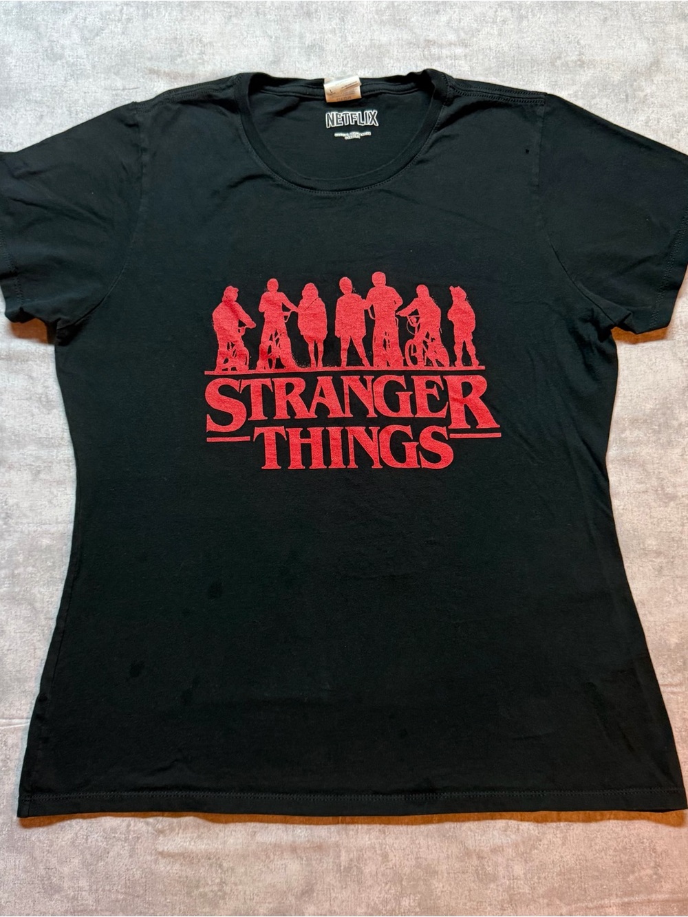 Netflix Black Tee with Red Stranger Things Logo